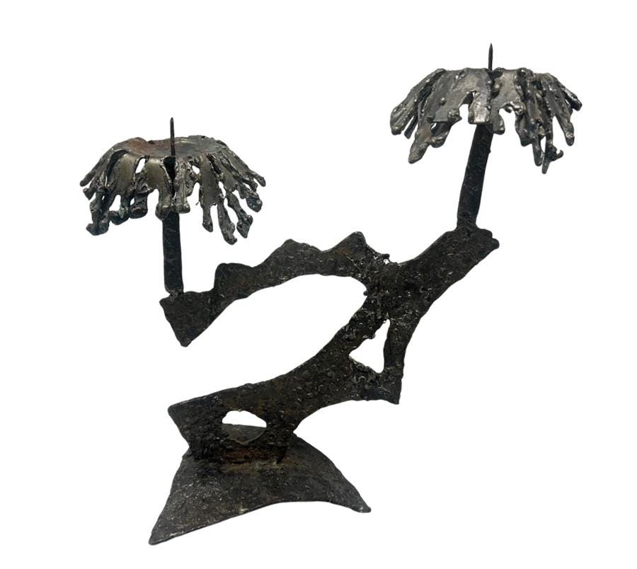 Vintage Brutalist Metal Candle Holder