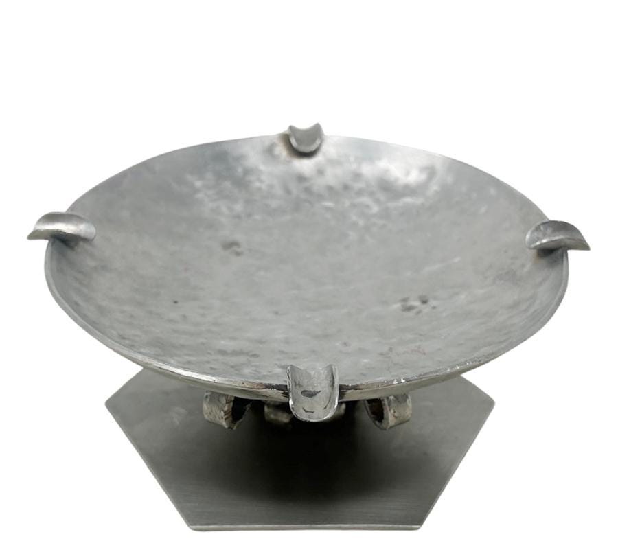 Vintage Pedestal Metal Catchall Dish