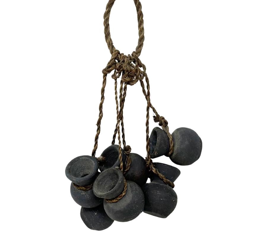 Primitive Clay Vessels on Rope Wall Hanging