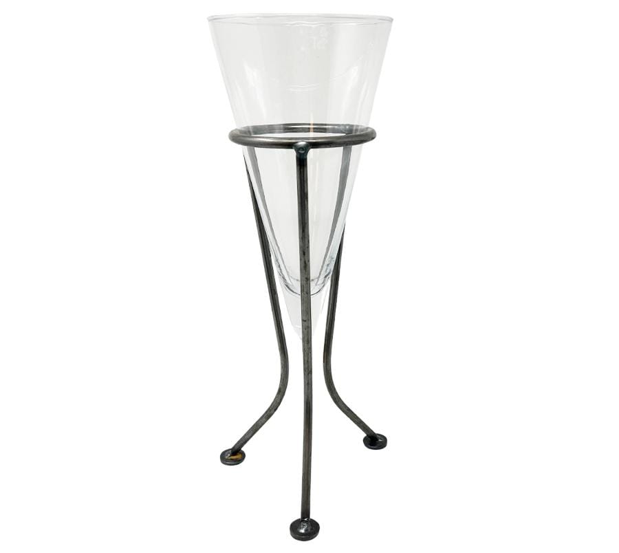 Vintage Conical Glass Vase on Metal Base