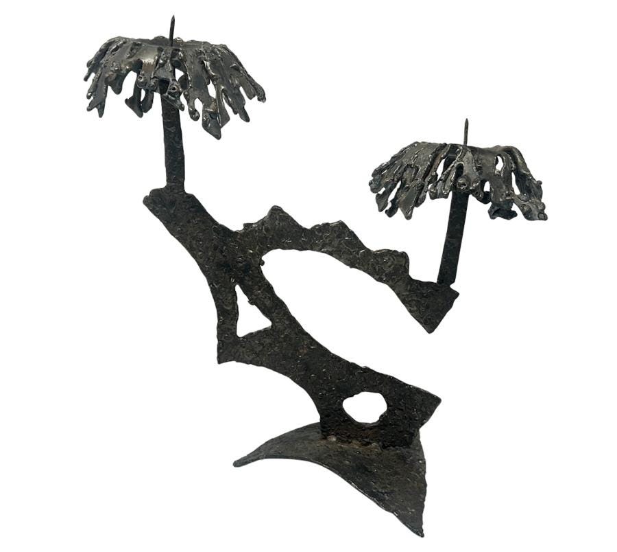 Vintage Brutalist Metal Candle Holder