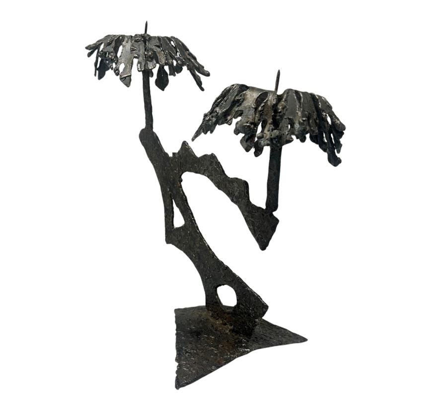 Vintage Brutalist Metal Candle Holder
