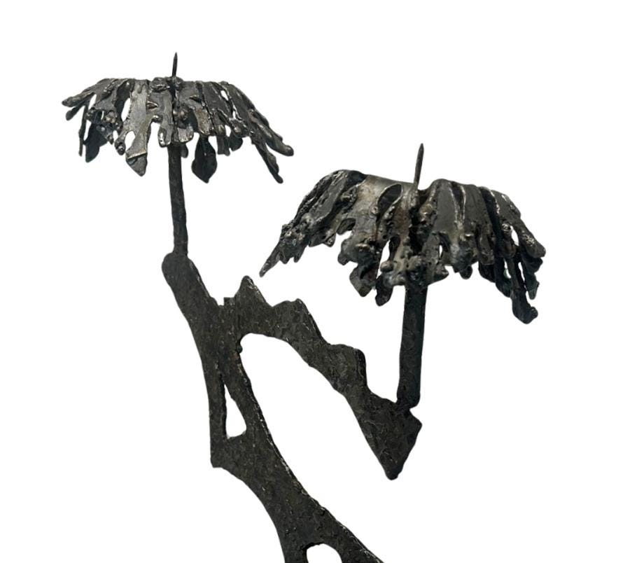 Vintage Brutalist Metal Candle Holder