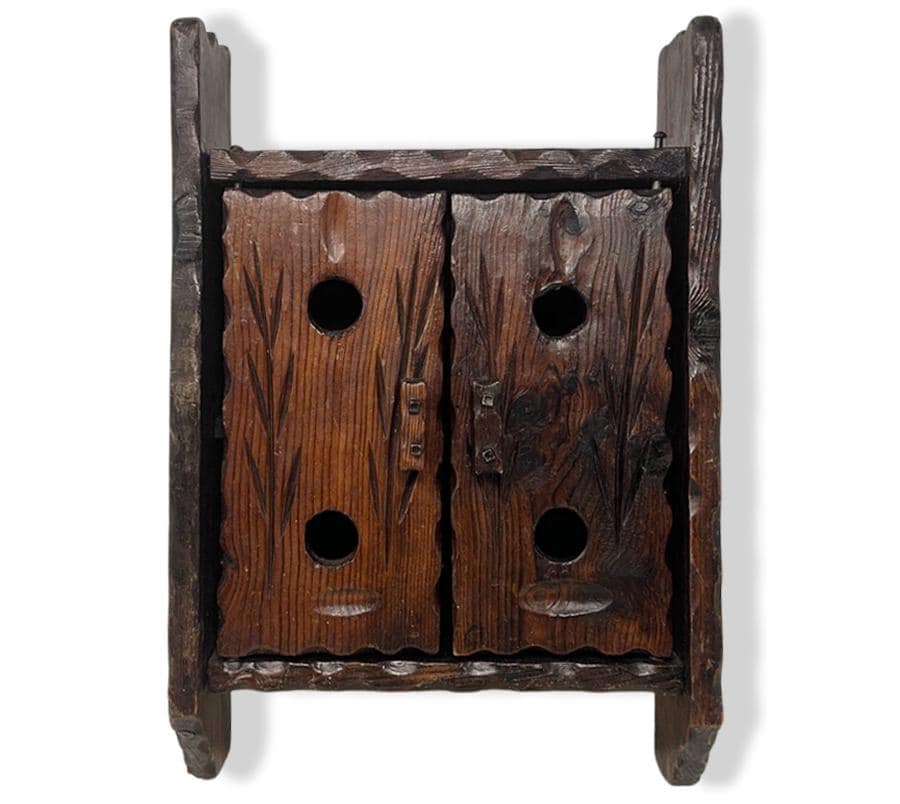 Vintage Brutalist Folk Art Wall Cabinet