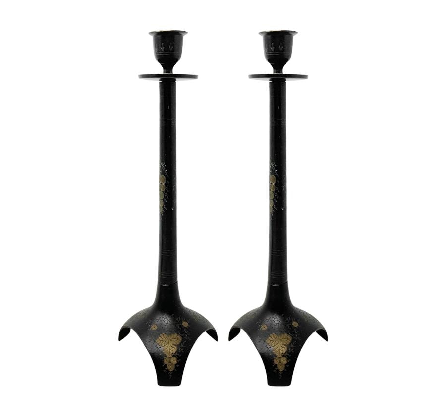 Pair of Vintage Engraved Candle Holders