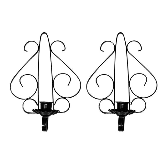 Pair of Vintage Wrought Iron Metal Candle Sconces