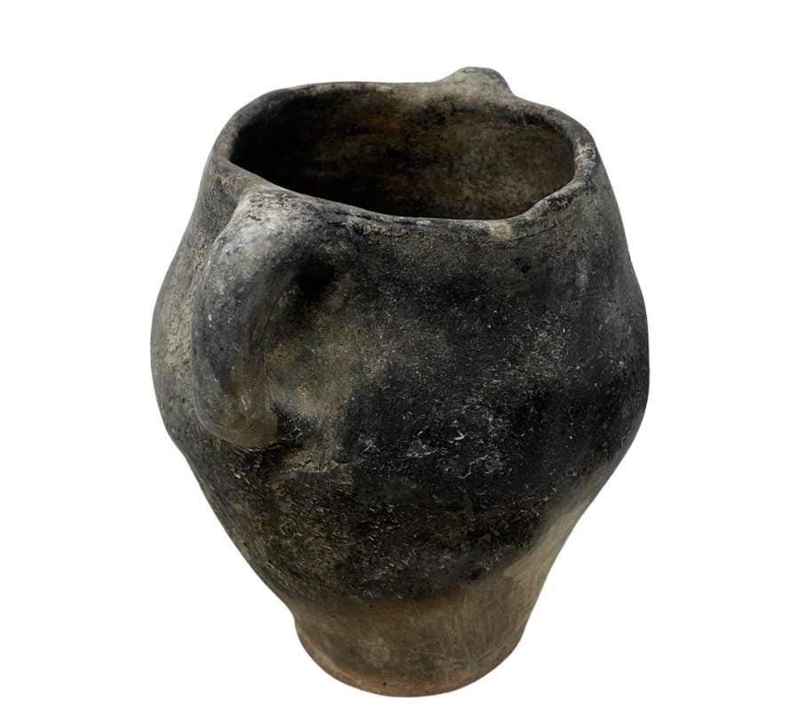 Antique Primitive Handled Clay Vessel