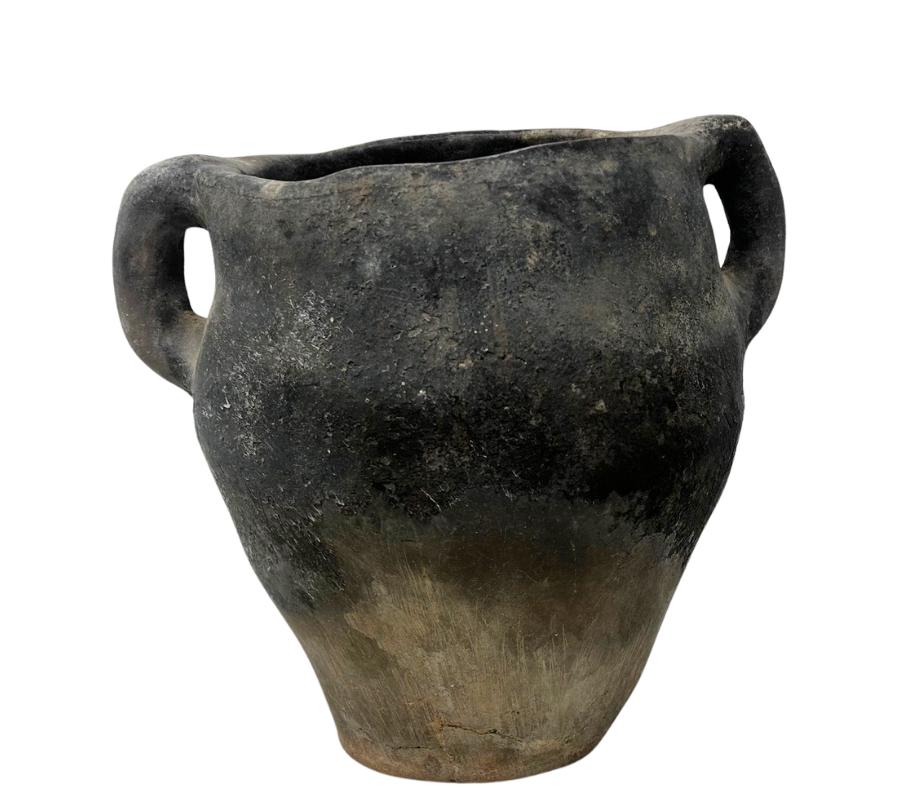 Antique Primitive Handled Clay Vessel