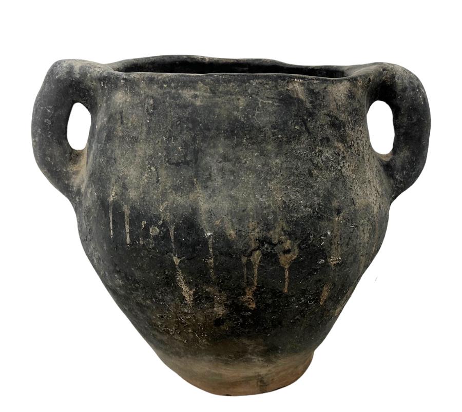 Antique Primitive Handled Clay Vessel