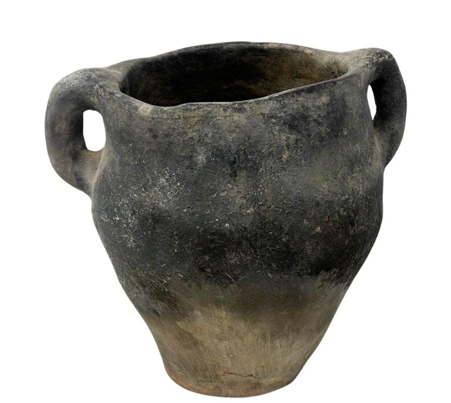 Antique Primitive Handled Clay Vessel