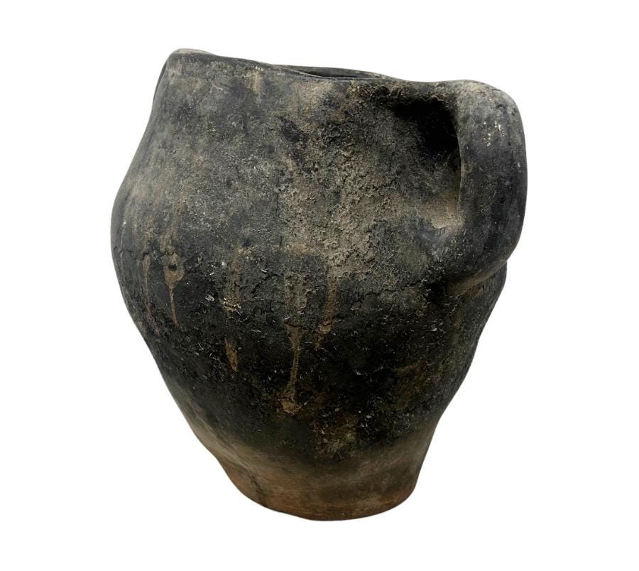 Antique Primitive Handled Clay Vessel
