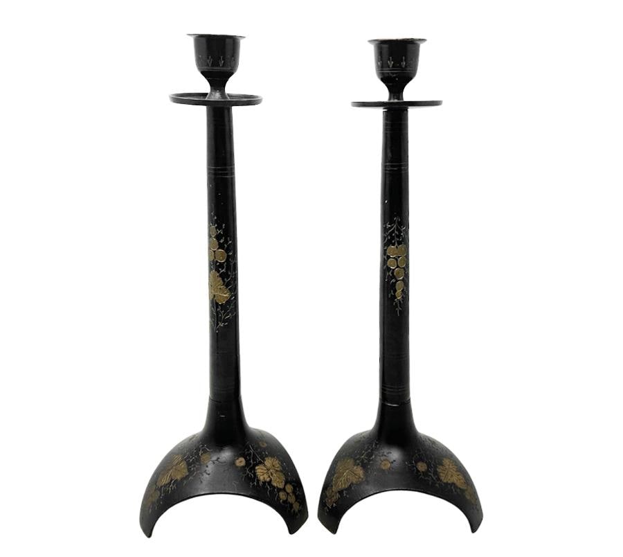 Pair of Vintage Engraved Candle Holders
