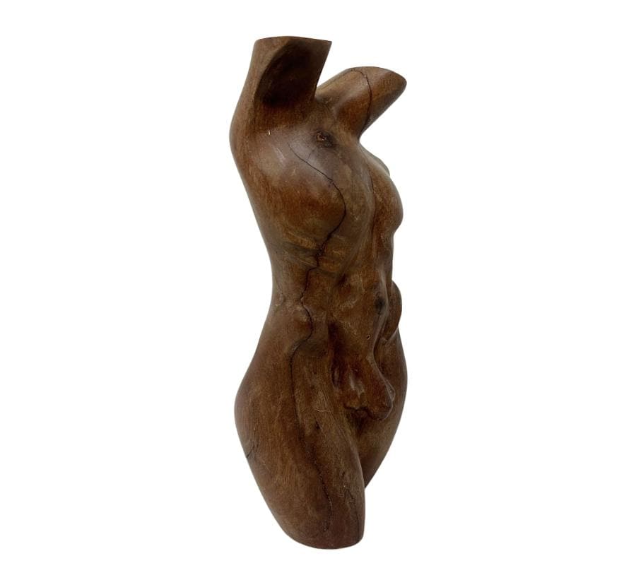 Vintage Carved Wooden Male Nude Sculpture