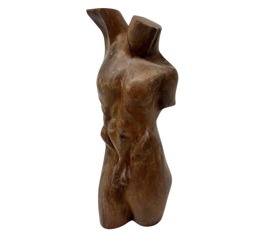 Vintage Carved Wooden Male Nude Sculpture