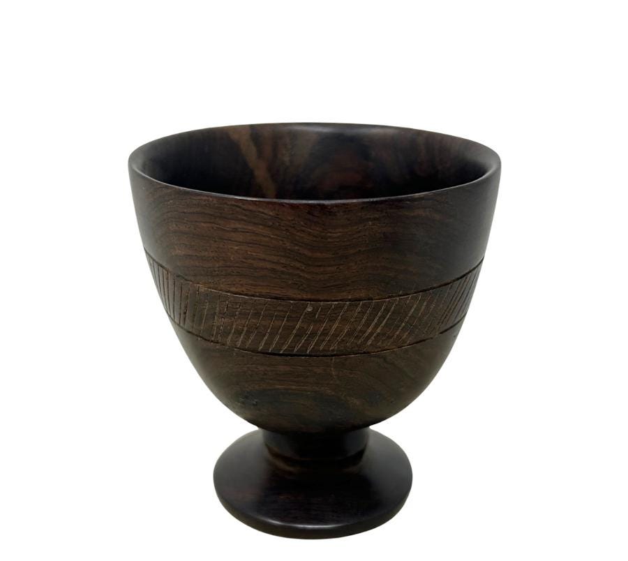 Vintage Carved Wooden Pedestal Vessel