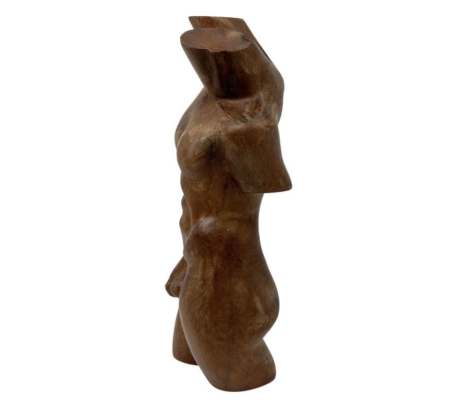 Vintage Carved Wooden Male Nude Sculpture