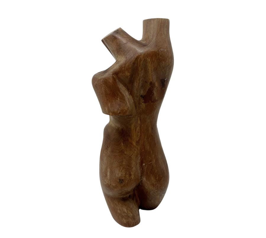 Vintage Carved Wooden Male Nude Sculpture