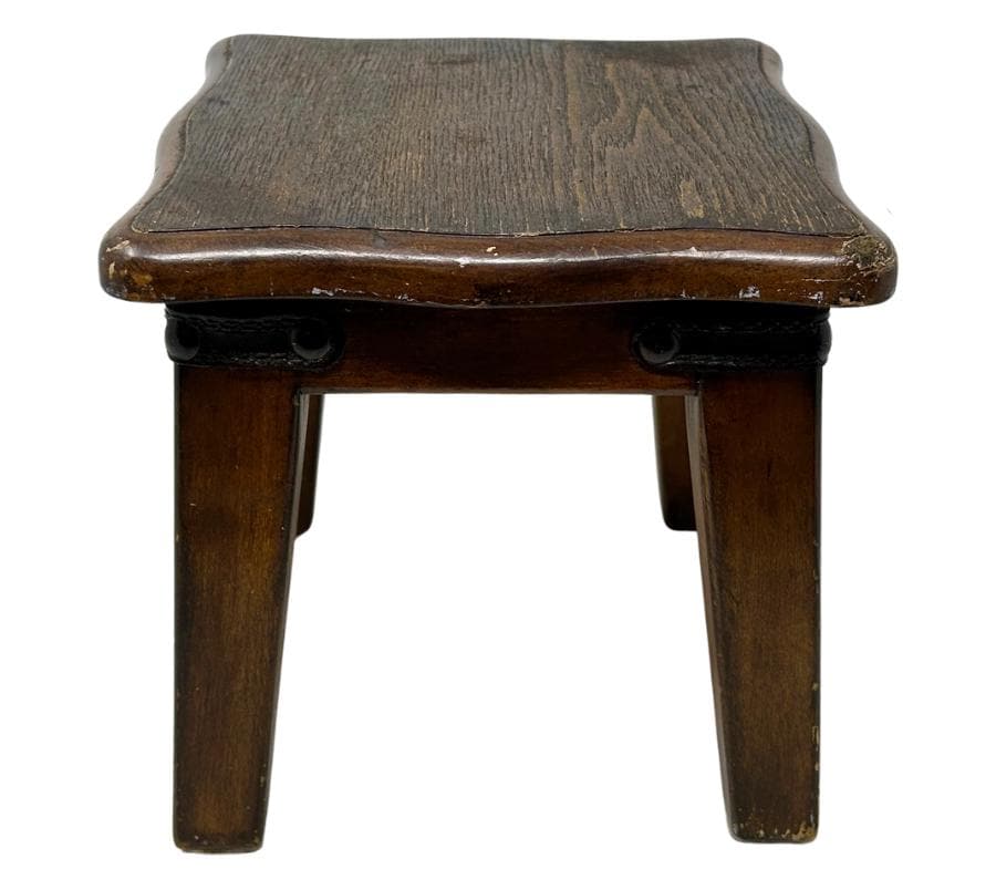 Vintage Distressed Stool With Leather Trim