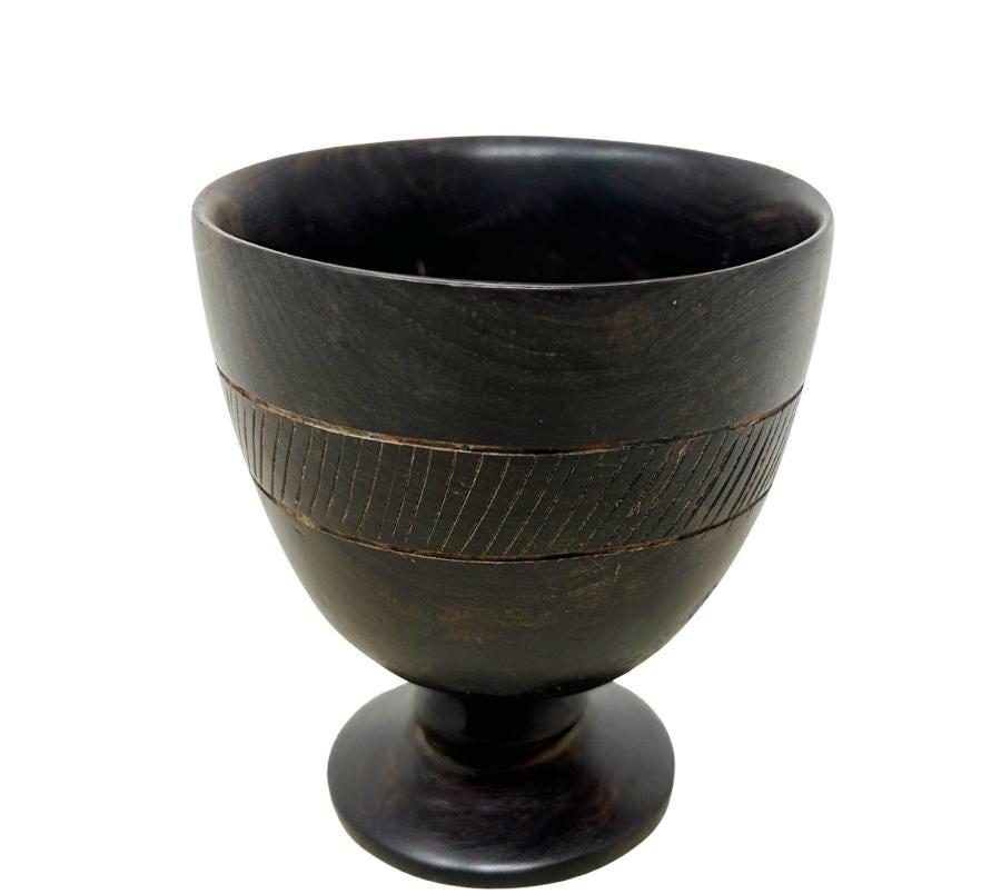 Vintage Carved Wooden Pedestal Vessel