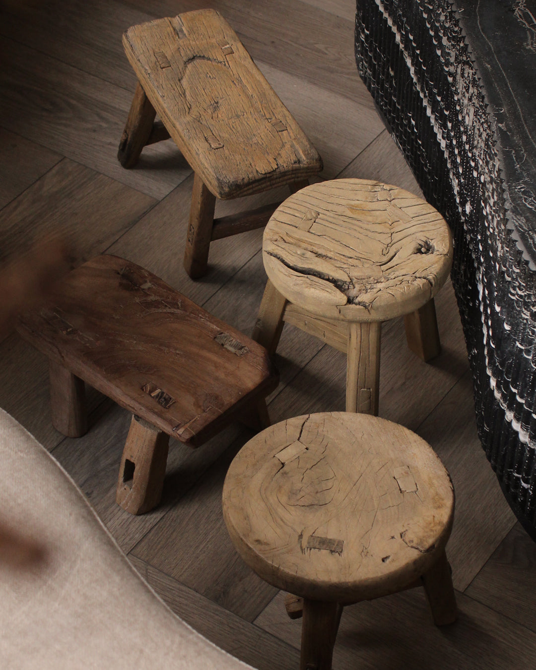 Vintage Primitive Wooden Round Stool