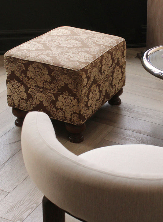 Vintage Damask Upholstered Ottoman